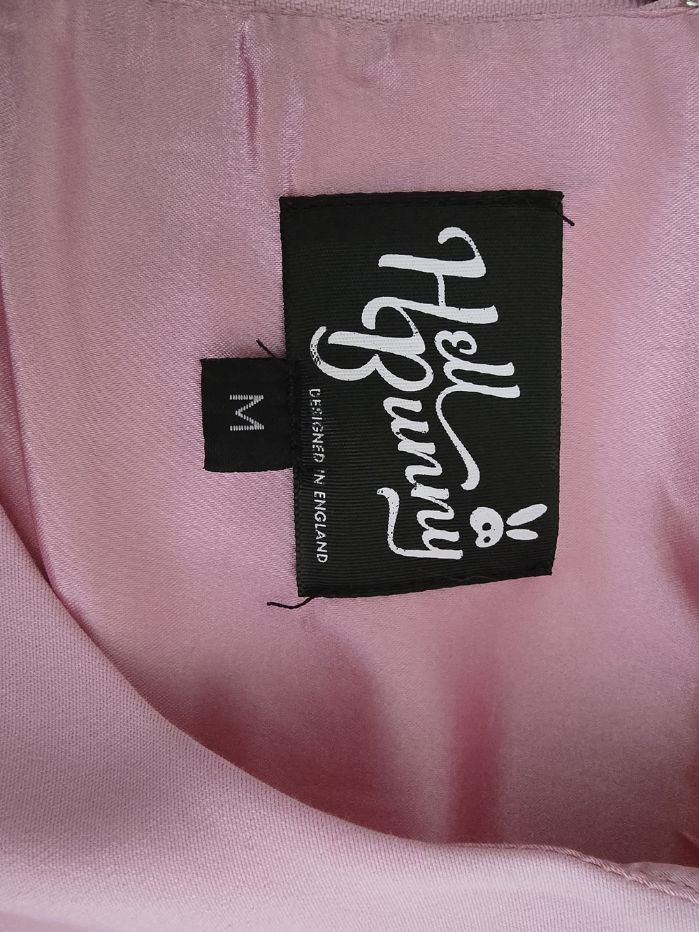 Hell Bunny Pink Rose Embroidered Dress M Heart Cutout Rockabilly Pinup Pockets - Picture 9 of 13